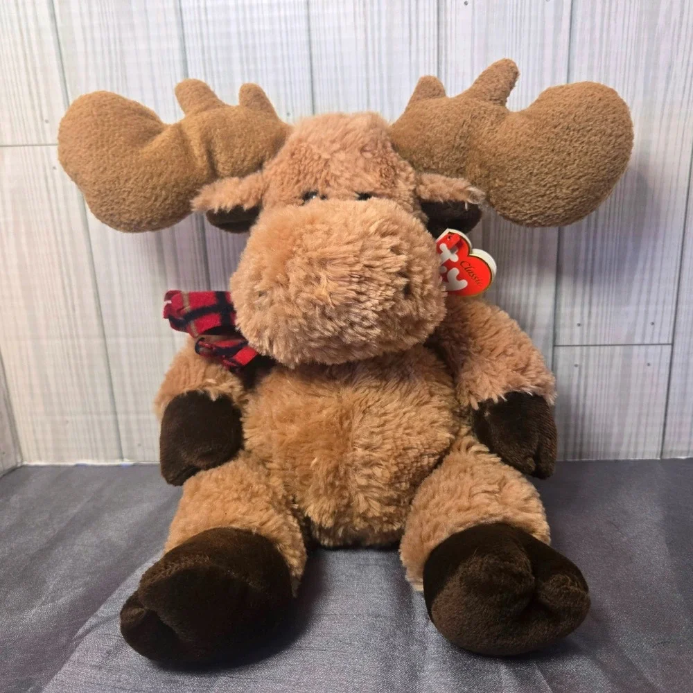 Ty Classic Lodges Moose Plush Stuffed Animal Red Plaid‎ Scarf Authentic Tag